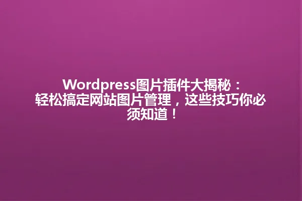 Wordpress图片插件大揭秘:轻松搞定网站图片管理,这些技巧你必须知道! 一