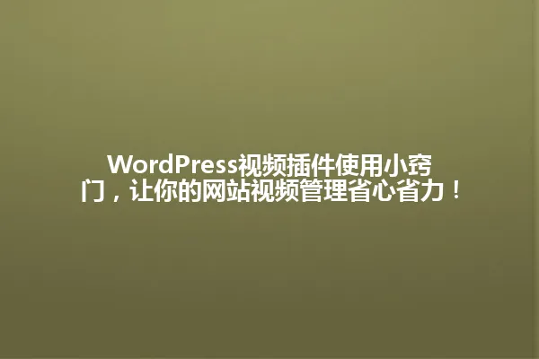 WordPress视频插件使用小窍门,让你的网站视频管理省心省力! 一