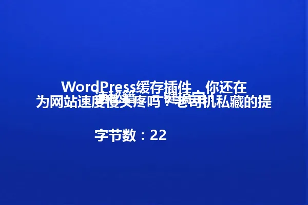WordPress缓存插件,你还在为网站速度慢头疼吗?老司机私藏的提速秘籍,一键搞定!
字节数:22 一