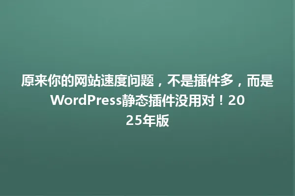 原来你的网站速度问题,不是插件多,而是WordPress静态插件没用对!2025年版 一