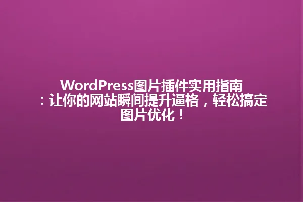 WordPress图片插件实用指南:让你的网站瞬间提升逼格,轻松搞定图片优化! 一