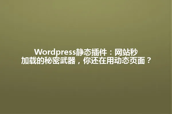 Wordpress静态插件:网站秒加载的秘密武器,你还在用动态页面? 一
