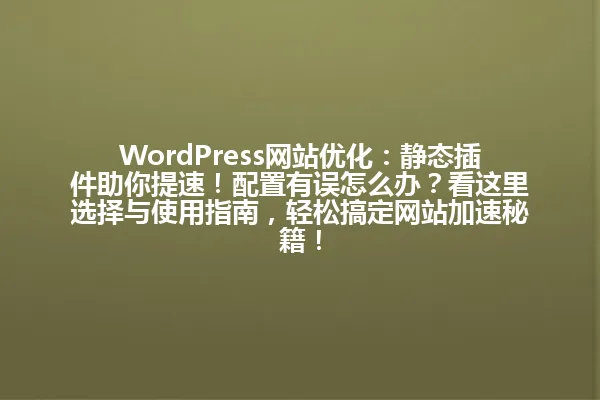 WordPress网站优化:静态插件助你提速!配置有误怎么办?看这里选择与使用指南,轻松搞定网站加速秘籍! 一