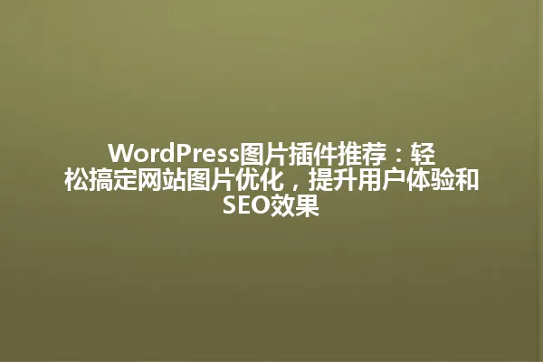 WordPress图片插件推荐:轻松搞定网站图片优化,提升用户体验和SEO效果 一