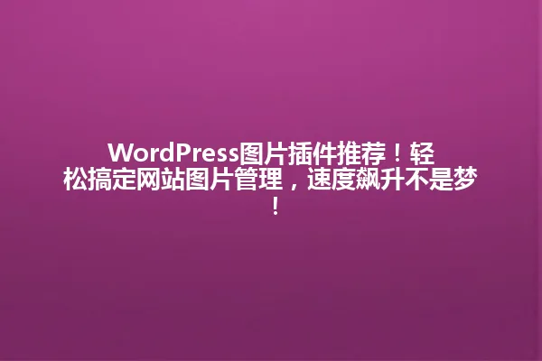 WordPress图片插件推荐!轻松搞定网站图片管理,速度飙升不是梦! 一
