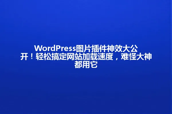 WordPress图片插件神效大公开!轻松搞定网站加载速度,难怪大神都用它 一