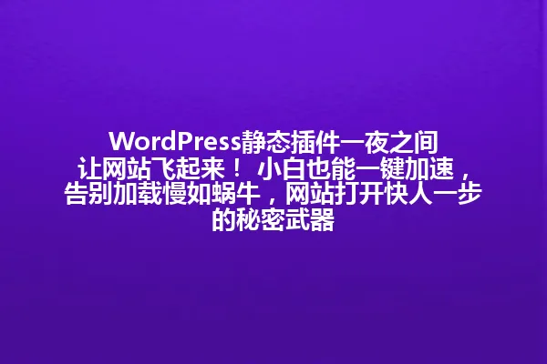 WordPress静态插件一夜之间让网站飞起来! 小白也能一键加速,告别加载慢如蜗牛,网站打开快人一步的秘密武器 一