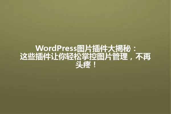 WordPress图片插件大揭秘:这些插件让你轻松掌控图片管理,不再头疼! 一