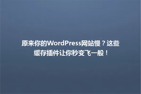 原来你的WordPress网站慢?这些缓存插件让你秒变飞一般! 一