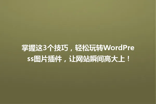 掌握这3个技巧,轻松玩转WordPress图片插件,让网站瞬间高大上! 一