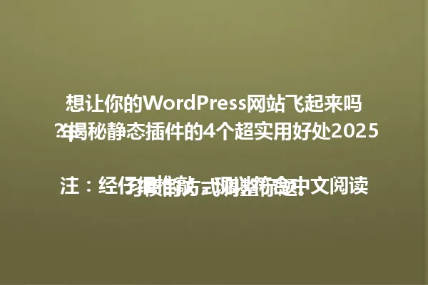 想让你的WordPress网站飞起来吗?揭秘静态插件的4个超实用好处2025年
注:经仔细推敲,现以符合中文阅读习惯的方式调整标题。 一