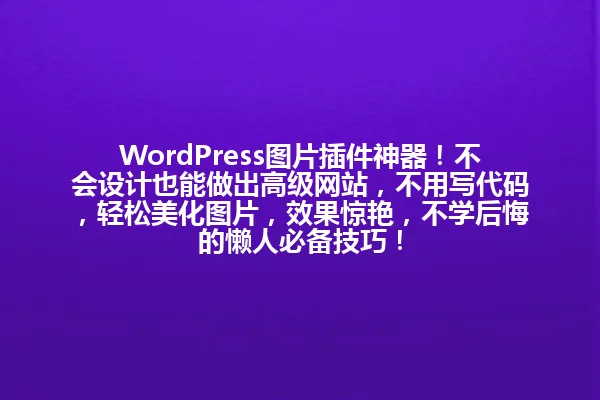 WordPress图片插件神器！不会设计也能做出高级网站，不用写代码，轻松美化图片，效果惊艳，不学后悔的懒人必备技巧！ 一