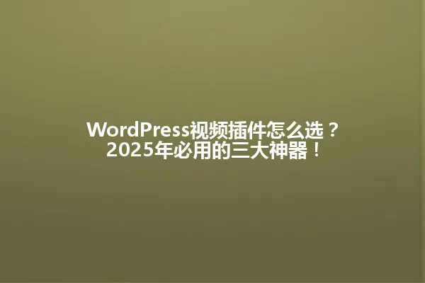 WordPress视频插件怎么选?2025年必用的三大神器! 一