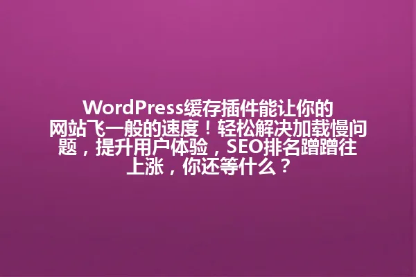 WordPress缓存插件能让你的网站飞一般的速度!轻松解决加载慢问题,提升用户体验,SEO排名蹭蹭往上涨,你还等什么? 一