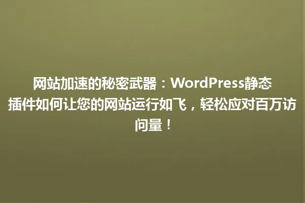 网站加速的秘密武器:WordPress静态插件如何让您的网站运行如飞,轻松应对百万访问量! 一