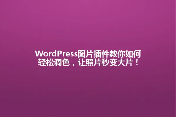 WordPress图片插件教你如何轻松调色,让照片秒变大片! 一
