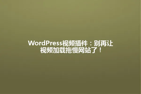 WordPress视频插件:别再让视频加载拖慢网站了! 一