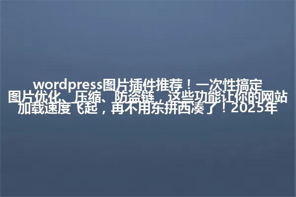 wordpress图片插件推荐!一次性搞定图片优化、压缩、防盗链,这些功能让你的网站加载速度飞起,再不用东拼西凑了!2025年 一