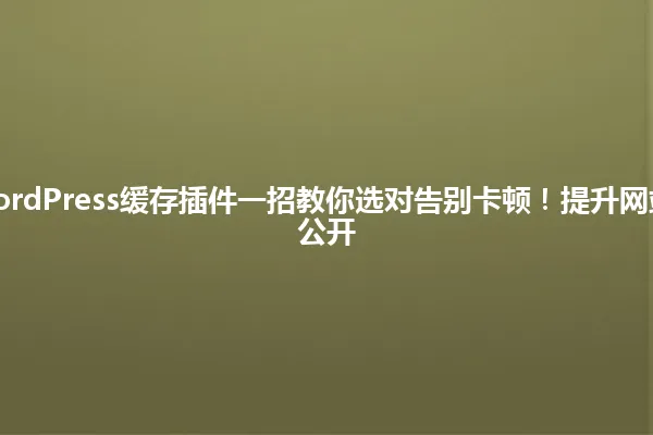 2025年，WordPress缓存插件一招教你选对告别卡顿！提升网站速度秘籍大公开 一