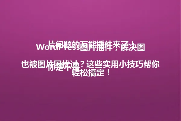 WordPress图片插件，解决图片问题的万能插件来了！

你是不是也被图片困扰过？这些实用小技巧帮你轻松搞定！ 一