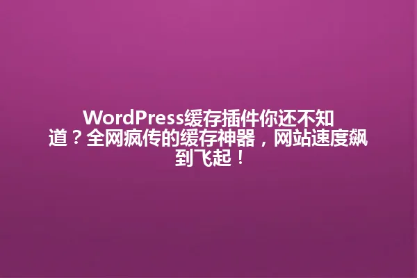WordPress缓存插件你还不知道?全网疯传的缓存神器,网站速度飙到飞起! 一