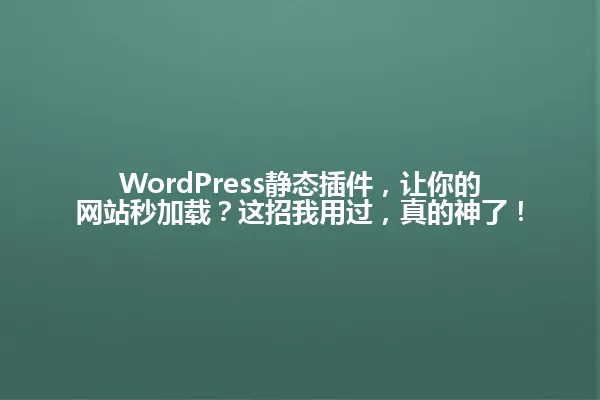 WordPress静态插件，让你的网站秒加载？这招我用过，真的神了！ 一