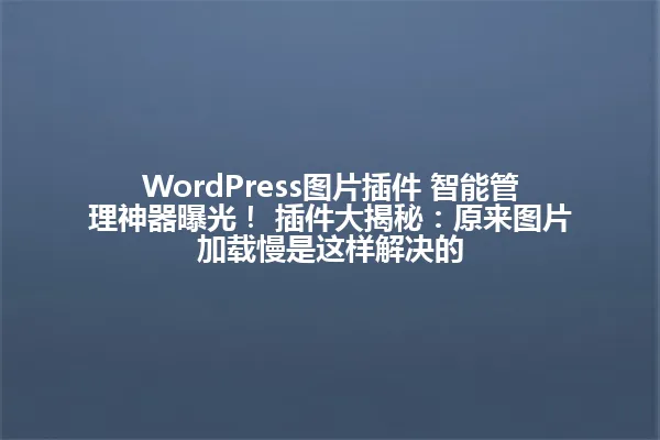 WordPress图片插件 智能管理神器曝光! 插件大揭秘:原来图片加载慢是这样解决的 一