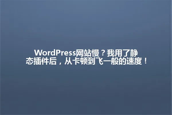 WordPress网站慢?我用了静态插件后,从卡顿到飞一般的速度! 一