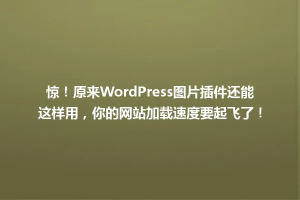 惊!原来WordPress图片插件还能这样用,你的网站加载速度要起飞了! 一