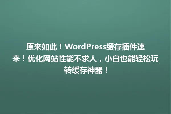 原来如此！WordPress缓存插件速来！优化网站性能不求人，小白也能轻松玩转缓存神器！ 一