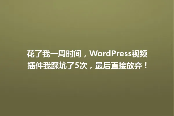 花了我一周时间，WordPress视频插件我踩坑了5次，最后直接放弃！ 一