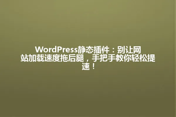 WordPress静态插件:别让网站加载速度拖后腿,手把手教你轻松提速! 一