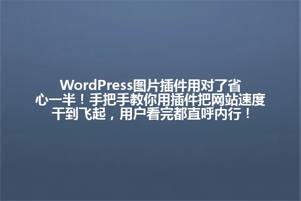 WordPress图片插件用对了省心一半!手把手教你用插件把网站速度干到飞起,用户看完都直呼内行! 一