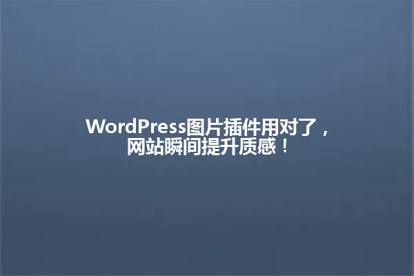 WordPress图片插件用对了,网站瞬间提升质感! 一
