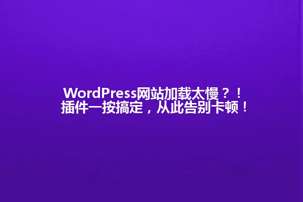 WordPress网站加载太慢?! 插件一按搞定,从此告别卡顿! 一