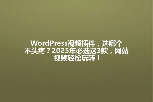 WordPress视频插件,选哪个不头疼?2025年必选这3款,网站视频轻松玩转! 一