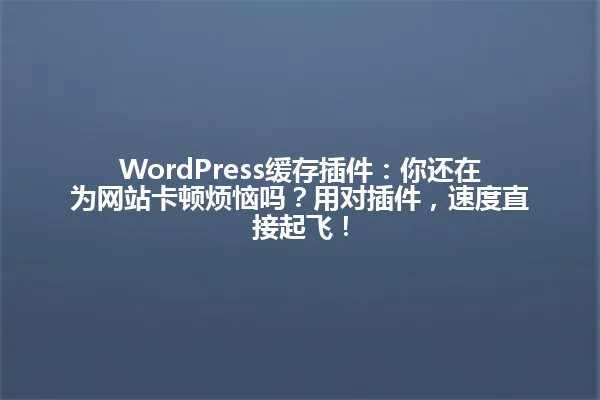 WordPress缓存插件:你还在为网站卡顿烦恼吗?用对插件,速度直接起飞! 一