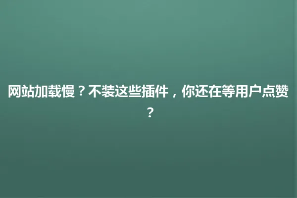 网站加载慢？不装这些插件，你还在等用户点赞？ 一