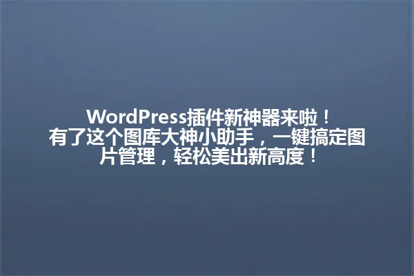 WordPress插件新神器来啦!有了这个图库大神小助手,一键搞定图片管理,轻松美出新高度! 一