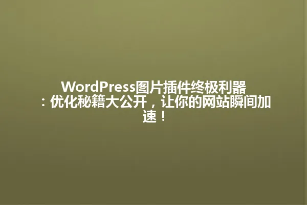WordPress图片插件终极利器：优化秘籍大公开，让你的网站瞬间加速！ 一