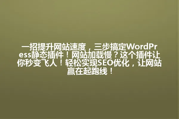 一招提升网站速度,三步搞定WordPress静态插件!网站加载慢?这个插件让你秒变飞人!轻松实现SEO优化,让网站赢在起跑线! 一