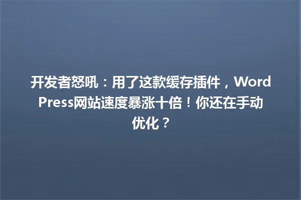 开发者怒吼：用了这款缓存插件，WordPress网站速度暴涨十倍！你还在手动优化？ 一