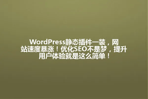 WordPress静态插件一装，网站速度暴涨！优化SEO不是梦，提升用户体验就是这么简单！ 一