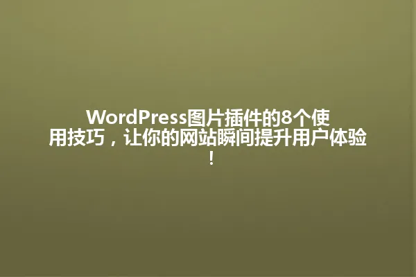 WordPress图片插件的8个使用技巧，让你的网站瞬间提升用户体验！ 一