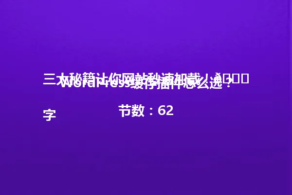 WordPress缓存插件怎么选?三大秘籍让你网站秒速加载!🚀
字节数:62 一