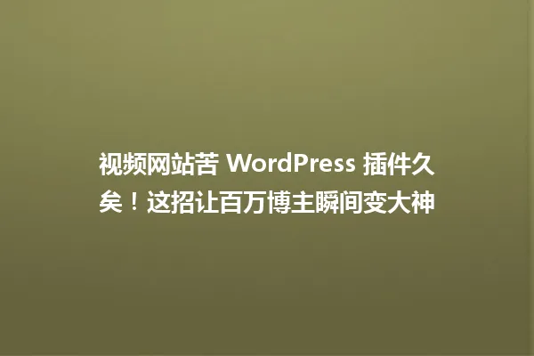 视频网站苦 WordPress 插件久矣!这招让百万博主瞬间变大神 一