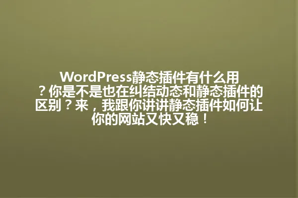 WordPress静态插件有什么用?你是不是也在纠结动态和静态插件的区别?来,我跟你讲讲静态插件如何让你的网站又快又稳! 一