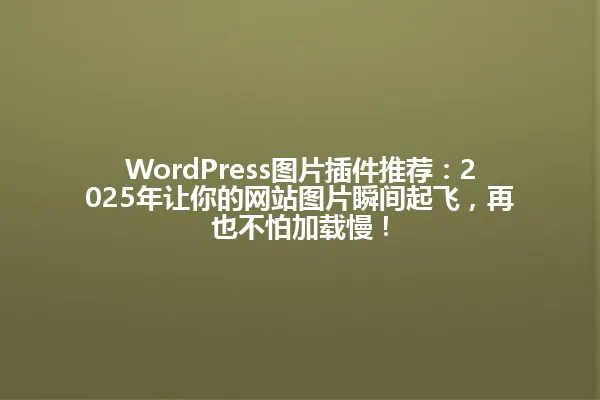 WordPress图片插件推荐:2025年让你的网站图片瞬间起飞,再也不怕加载慢! 一