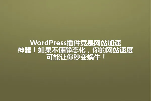 WordPress插件竟是网站加速神器!如果不懂静态化,你的网站速度可能让你秒变蜗牛! 一