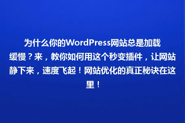 为什么你的WordPress网站总是加载缓慢?来,教你如何用这个秒变插件,让网站静下来,速度飞起!网站优化的真正秘诀在这里! 一